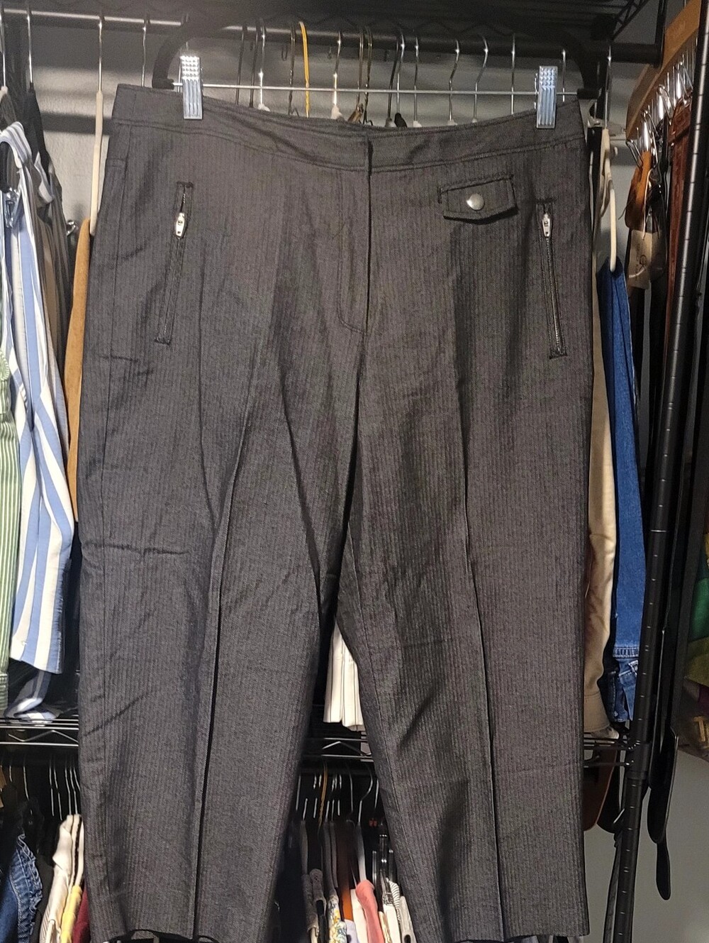 5 For $25 Larry Levine Dark Gray Pinstripe Flat Front Pants